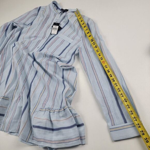 BCBGMaxAzria Lucile Shadow Blue Button Up Stripe Shirt Style Dress Sz Large NWT - Picture 10 of 13